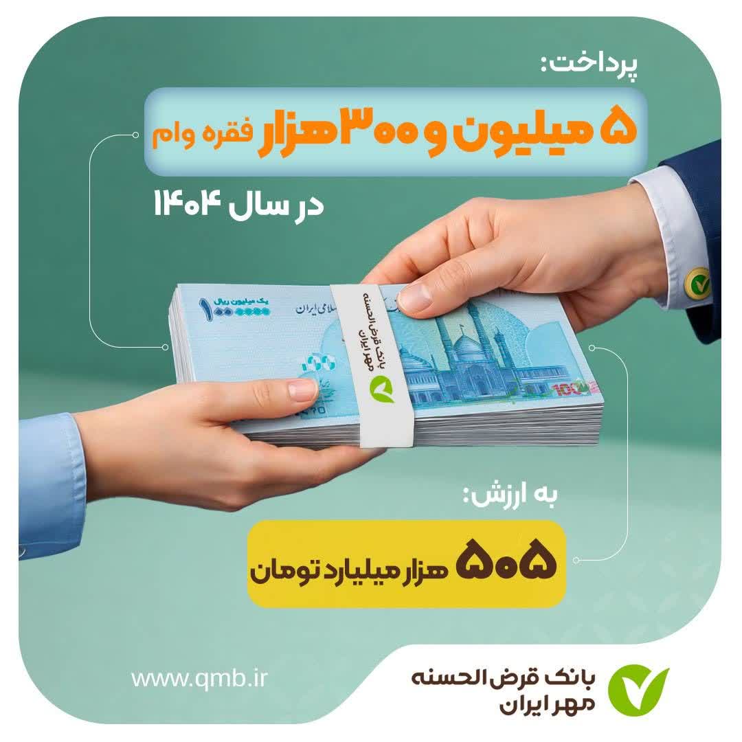 ثبت رکورد پرداخت ۵ میلیون و ۳۰۰هزار فقره وام قرض‌الحسنه در سال ۱۴۰۴