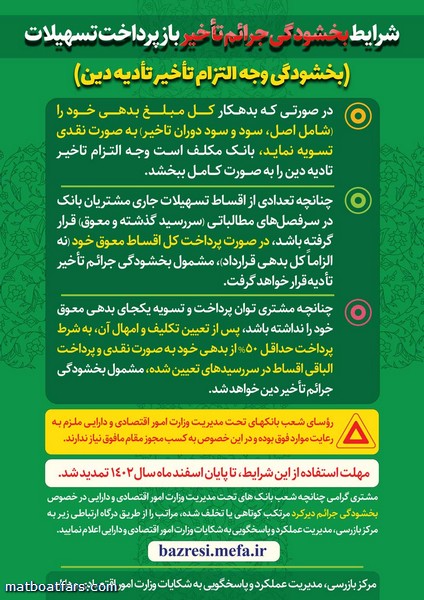 شرایط بخشودگی جرائم تأخیر بازپرداخت تسهیلات